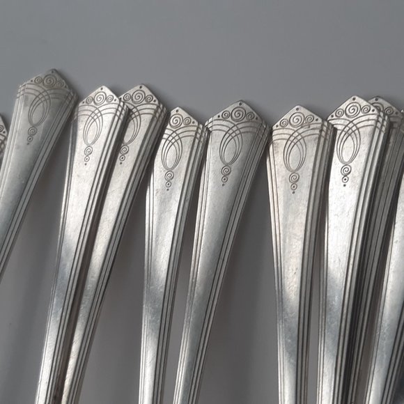 Oxford Silverplate Aurora Pattern 1930s Art Deco Flatware Oneida 28 Pieces - Picture 7 of 16